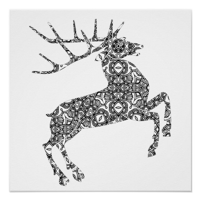 Complex Pattern Heraldic Deer Coloring Page Art Poster (Front)