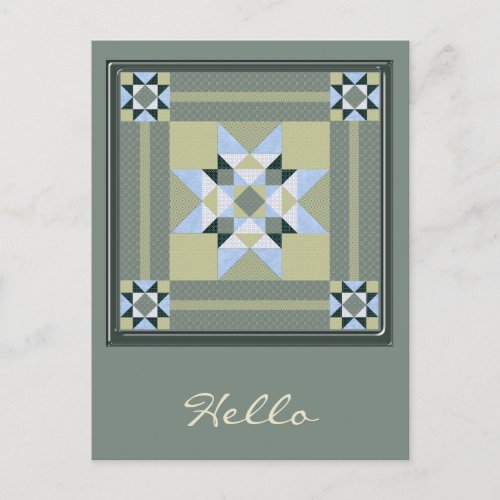 Complex Star Patch in Green  Blue Postcard