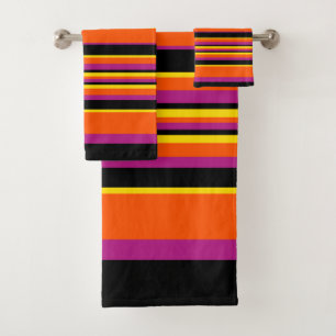 Complex Stripes - Black, Pink, Orange and Yellow Bath Towel Set