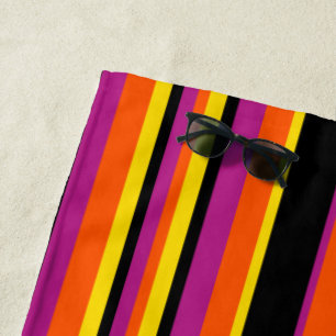 Complex Stripes - Black, Pink, Orange and Yellow Beach Towel