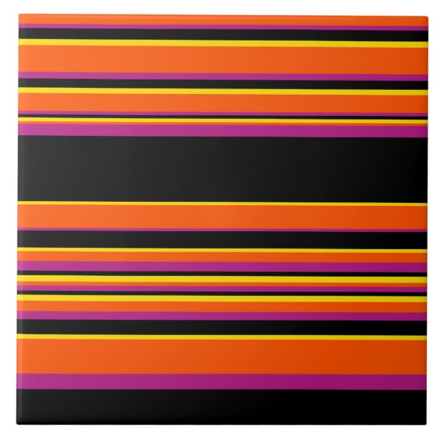 Complex Stripes - Black, Pink, Orange and Yellow Ceramic Tile (Front)