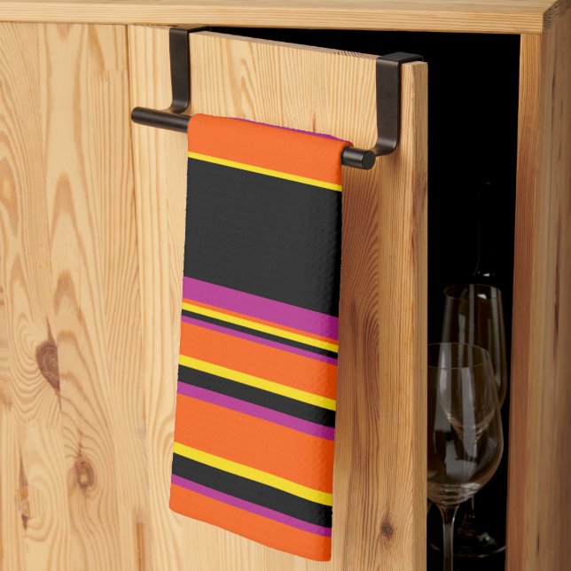 Complex Stripes - Black, Pink, Orange and Yellow Kitchen Towel (Thirds Fold)