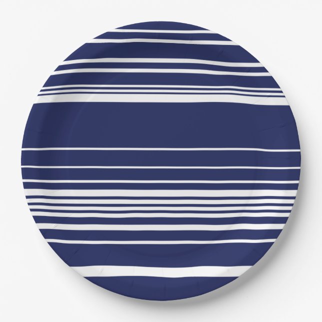 Complex Stripes - Blue Paper Plates (Front)