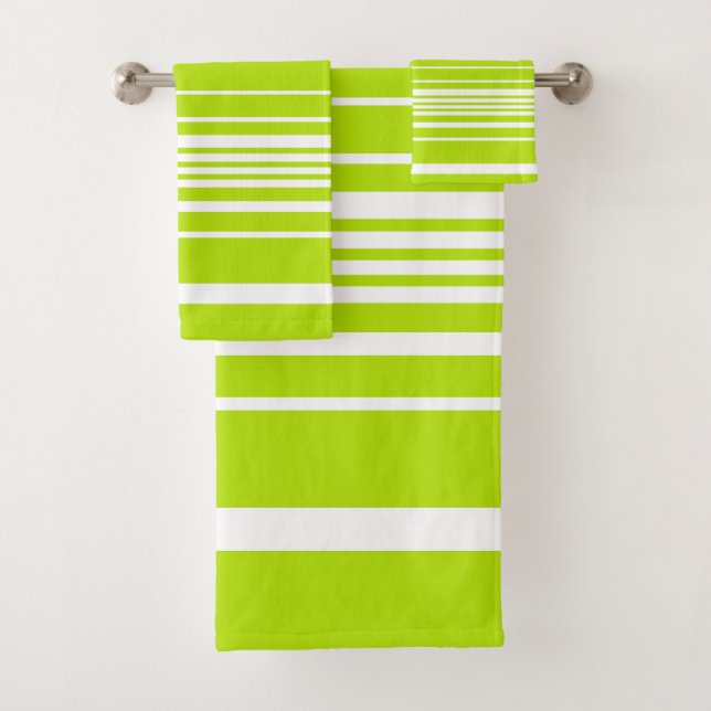 Complex Stripes in Lime Green and White  Bath Towel Set (Insitu)