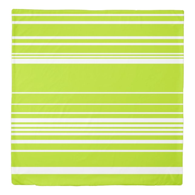 Complex Stripes in Lime Green and White  Duvet Cover (Front)