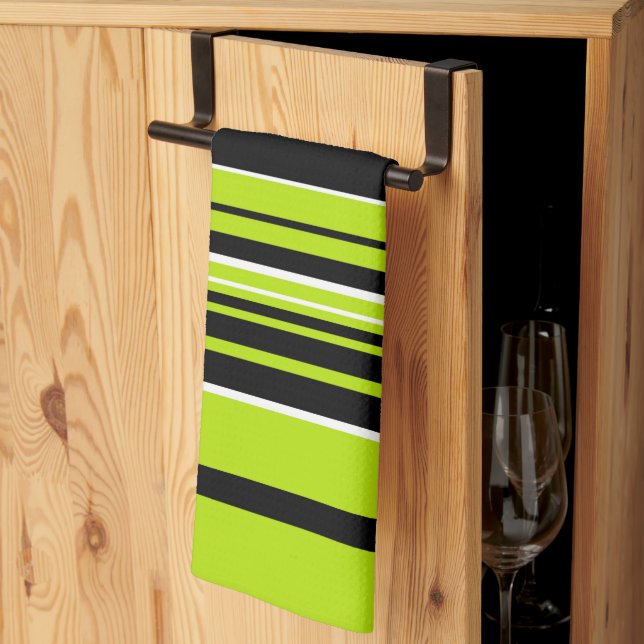 Complex Stripes - Lime Green Kitchen Towel (Thirds Fold)