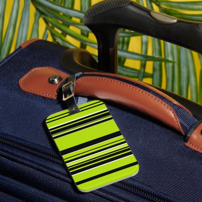Complex Stripes - Lime Green Luggage Tag (Front Insitu 1)