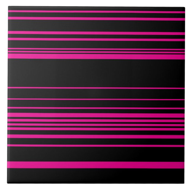 Complex Stripes - Magenta and Black Ceramic Tile (Front)