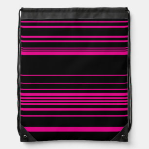 Complex Stripes - Magenta and Black Drawstring Bag