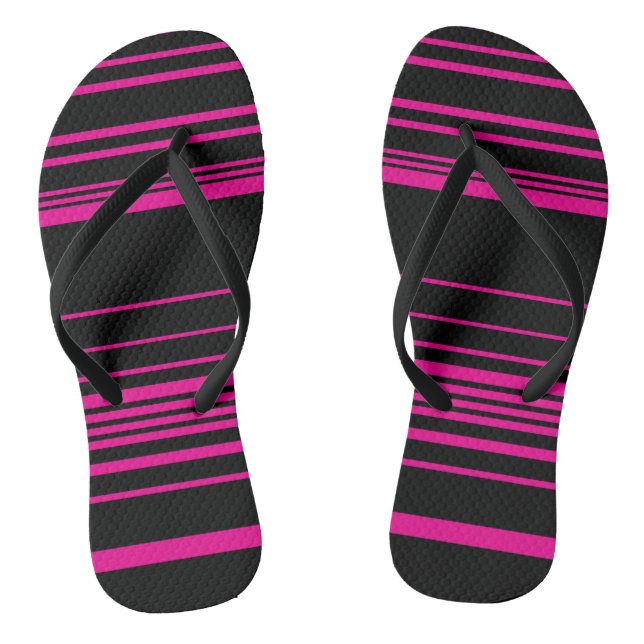 Complex Stripes - Magenta and Black Flip Flops (Footbed)