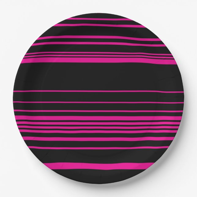 Complex Stripes - Magenta and Black Paper Plates (Front)