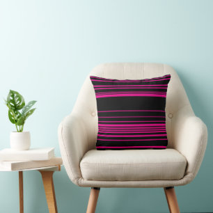 Complex Stripes - Magenta and Black Throw Pillow