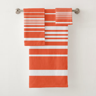 Complex Stripes - Orange and White Bath Towel Set