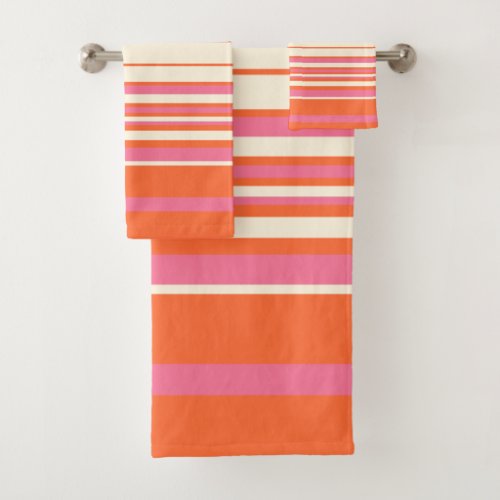 Complex Stripes _ Pink Orange and Cream Bath Towel Set