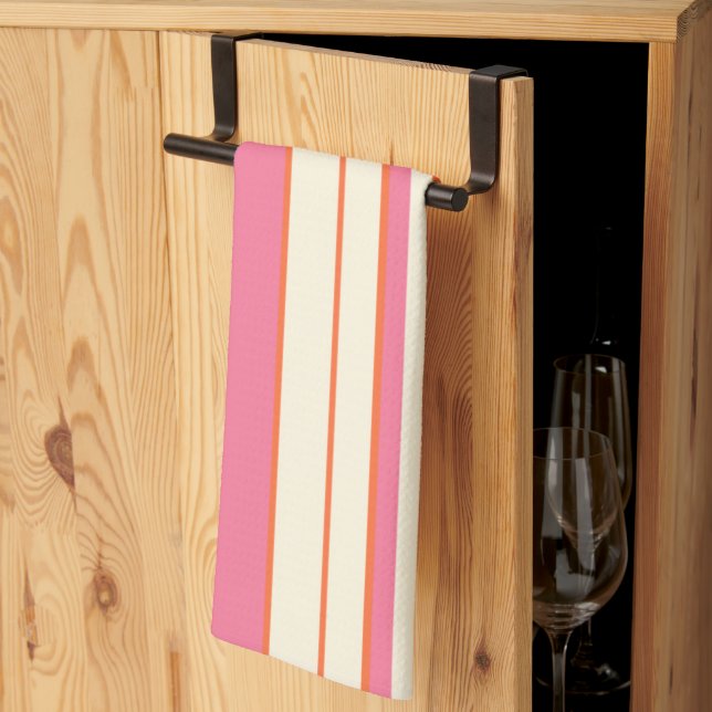 Complex Stripes - Pink, Orange and Cream  Kitchen Towel (Thirds Fold)