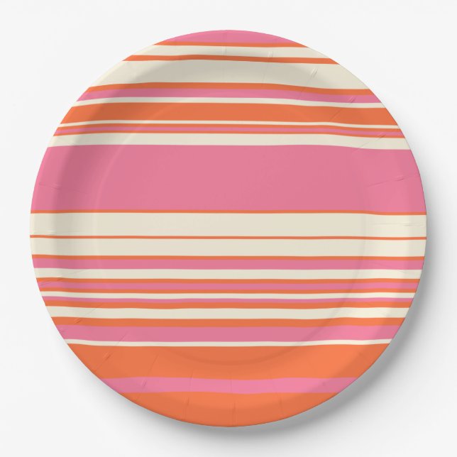 Complex Stripes - Pink, Orange and Cream Paper Plates (Front)