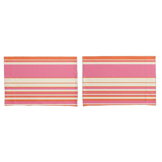 Complex Stripes - Pink, Orange and Cream Pillow Case (Front-Set)