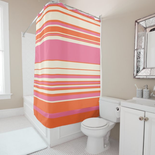 Complex Stripes - Pink, Orange and Cream Shower Curtain (In Situ)