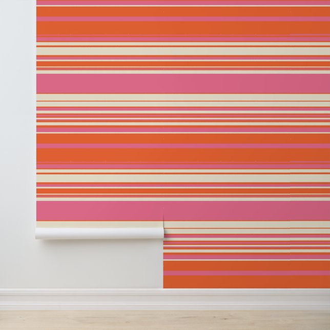 Complex Stripes - Pink, Orange and Cream  Wallpaper (Application)
