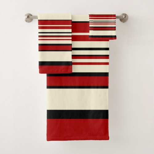 Complex Stripes _ Red  Cream  Bath Towel Set