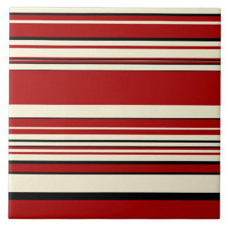 Complex Stripes - Red & Cream Ceramic Tile