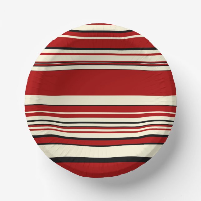 Complex Stripes - Red & Cream Paper Bowls (Front)