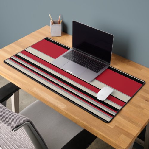 Complex Stripes _ Red Grey Black and Bone White Desk Mat