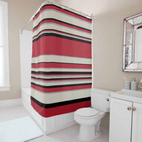 Complex Stripes _ Red Grey Black and Bone White Shower Curtain