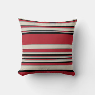 Complex Stripes - Red, Grey, Black and Bone White Throw Pillow