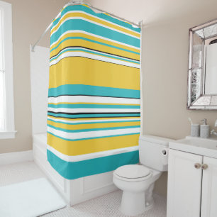 Complex Stripes - Turquoise and Yellow Shower Curtain