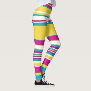 Complex Stripes -Turquoise, Yellow, Pink and White Leggings