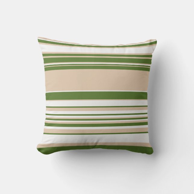 Complex Stripes - White, Sand and Palm Green Throw Pillow (Front)