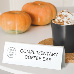 Complimentary Coffee Bar Logo Branded Sign, Table Tent