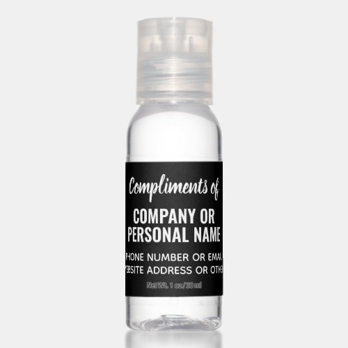 Compliments of _ add your business or company name hand sanitizer