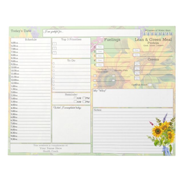 Compliments of- Daily Planner 5 and 1 Food Journal Notepad (Front)