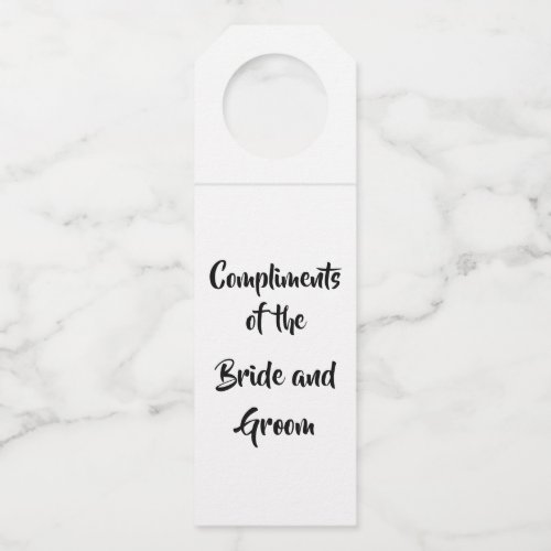 Compliments of the Bride and Groom Bottle Hanger Tag