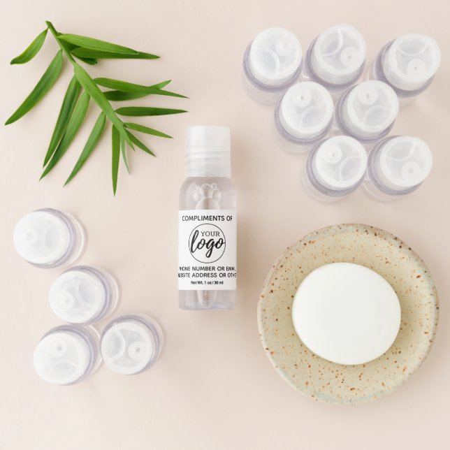 Compliments of -- with your Business Logo Hand Sanitizer (Laydown)