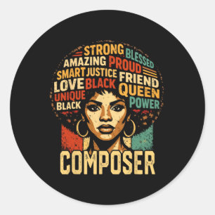 Composer Black History Month Powerful Black Pride Classic Round Sticker