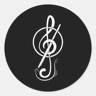Composers clef flute classic round sticker
