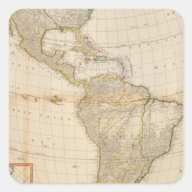 Composite America hand colored map Square Sticker (Front)
