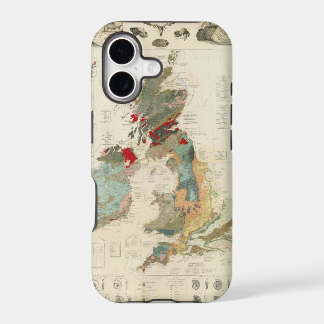 Composite Geological, palaeontological map Iphone Case (Back)