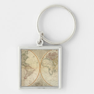 Composite World hand colored map Keychain