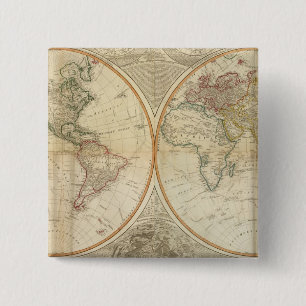 Composite World hand colored map Pinback Button