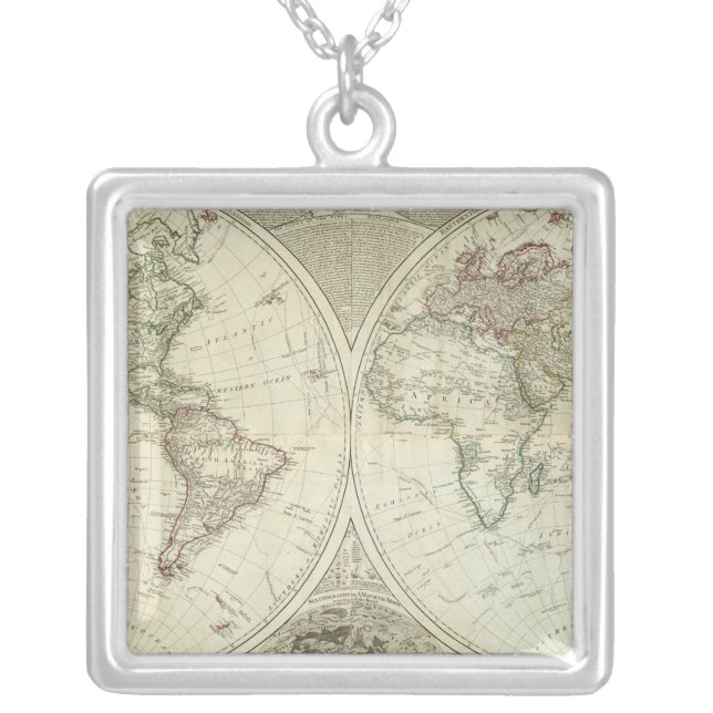 Composite World or terraqueous globe Silver Plated Necklace (Front)