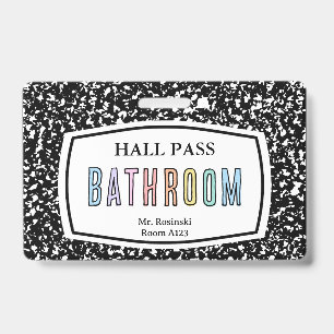 composition book bathroom hall pass lanyard badge