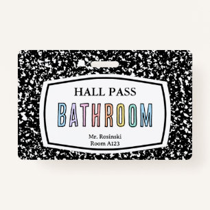 composition book bathroom hall pass lanyard badge