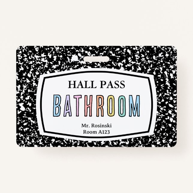 composition book bathroom hall pass lanyard badge (Back)