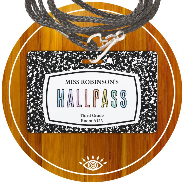 composition book classroom hall pass lanyard badge (Creator Uploaded)