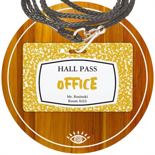 composition book office hall pass for educators badge