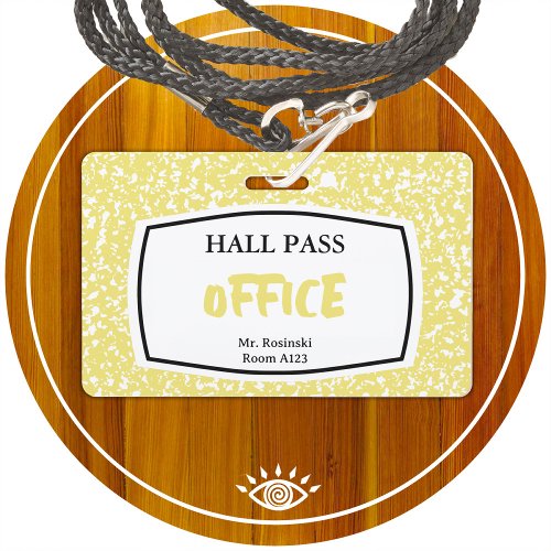 composition book office hall pass for educators badge